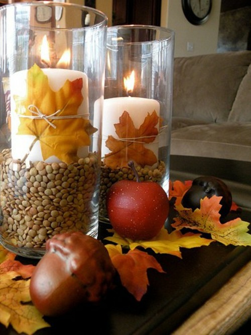 Herbstmotive-Kerzen-Nüssen