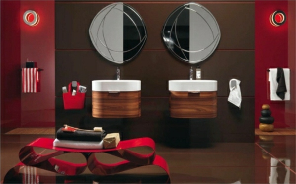 Kirschenfarbe-Badezimmer-runder-Spiegel