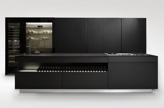 Schwarze-moderne-Küche-Design-Glas-Kühlschrank
