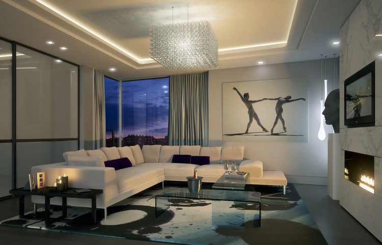 beleuchtung-wohnzimmer-modern-beispiel-decke-kristall-kronleuchter-spots