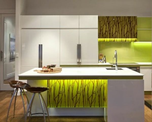 elegante-moderne-gelbe-Küche-Beleuchtungsideen
