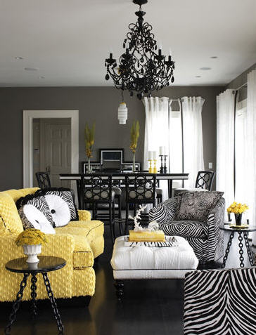 gelb-schwarz-weiß-interieur-vintage-kronleuchter