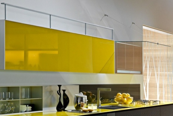 gelbe-Paneelwand-Küche