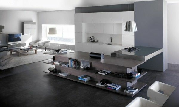 moderne-braune-Kücheninsel-Wohnzimmer