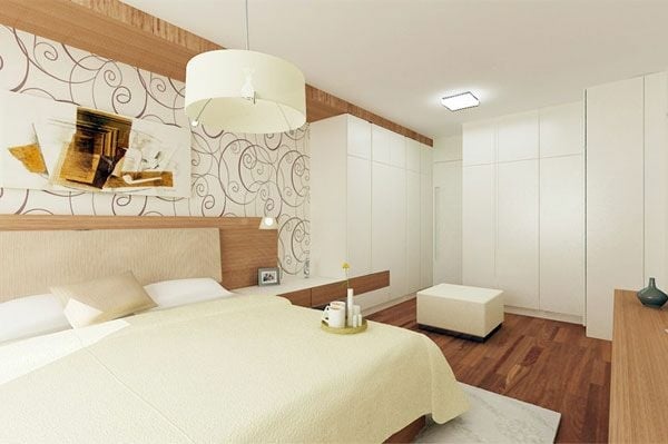 kleine-schlafzimmer-einrichten-helle-farbtöne-eingebaute-möbel