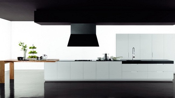 minimalistische-küche-Zampieri-Cucine-schwarz-weiß-holztheke
