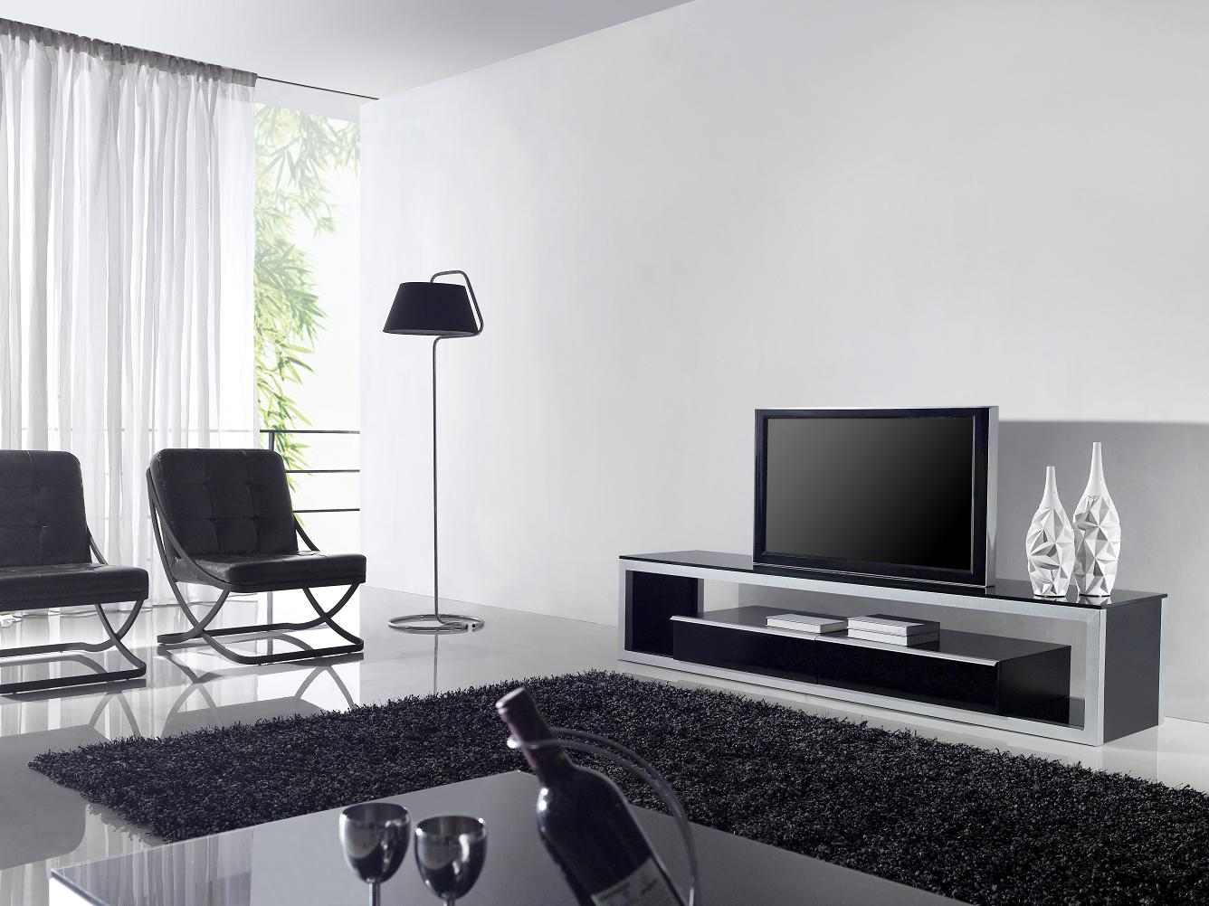 minimalistisches-design-wohnzimmer-schwarzer-tv-tisch