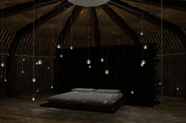 moderne-Beleuchtung-schwarzes-Bett