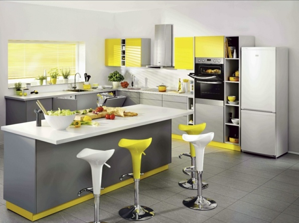 moderne-grau-gelbe-küche