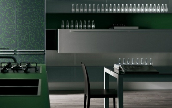 moderne-grüne-Wohnküche