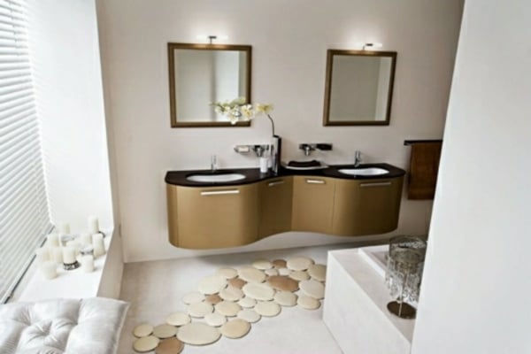 modernes-weiß-braun-Badezimmer-Teppich-runder-Waschbeckenschrank
