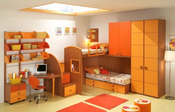 orange-Kinderzimmer-kleine-Mädchen
