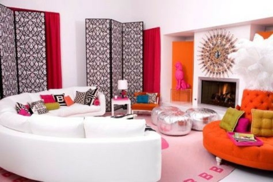 orange-rosa-grau-Wohnzimmer-Wanddekoration