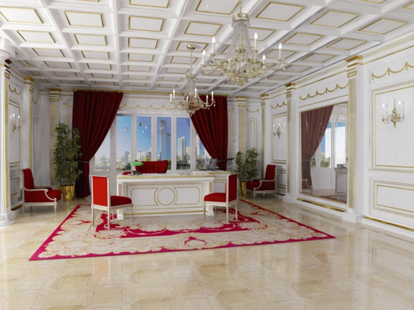 rot-weiße-Möblierung-Luxus-Kabinett