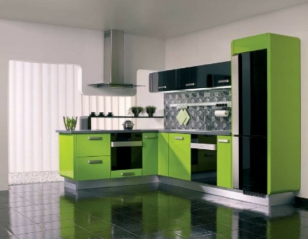 schwarz-grüne-Farbe-Küche-modern