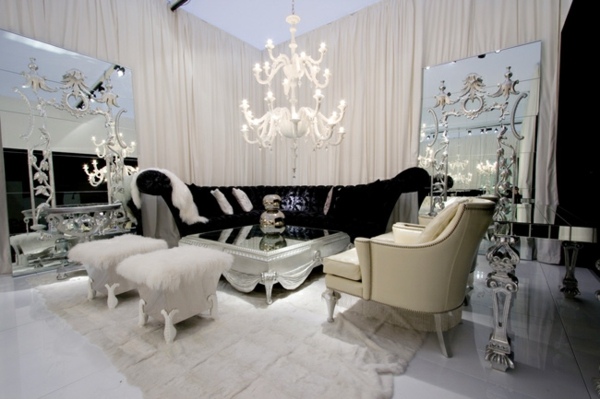 schwarz-weiße-Wohnzimmer-Inneneinrichtung-Luxus