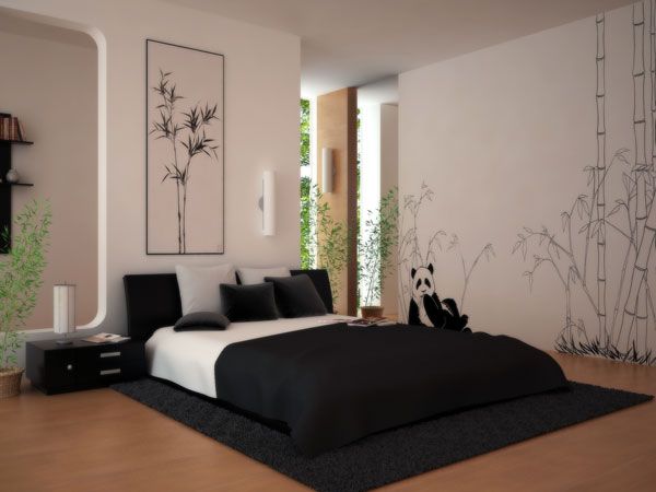 schwarz-weißes-Schlafzimmer-exotische-Dekorationsideen