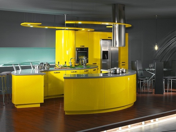 stilvolle-runde-gelbe-küche