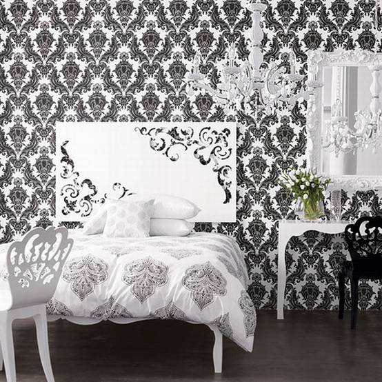 vintage-schlafzimmer-idee-weiße-möbel-schwarze-akzente