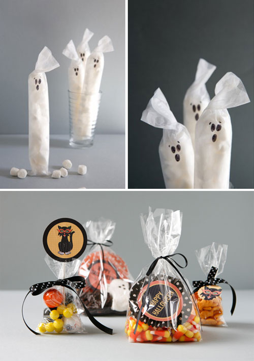 Gruselige-Halloween-Dekorationen-gespensctische-süßigkeiten-tüten