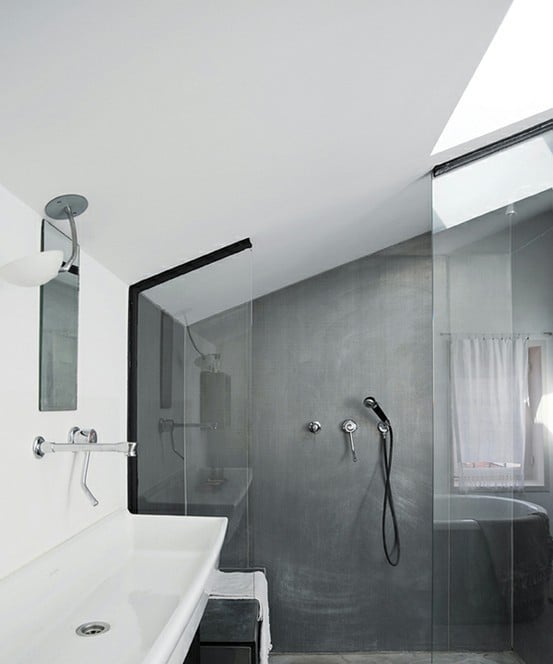 Ideen-Badezimmer-mit-Dachschräge-grau-glass
