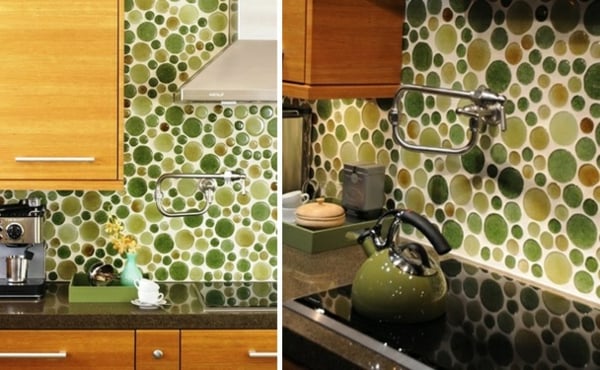 Küchenrückwand-Ideen-grüne-pünktchen-Fliesenspiegel
