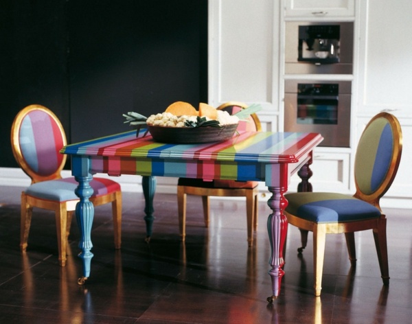 Regenbogen-farbige-Esszimmer-Stühle