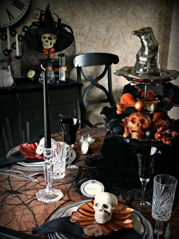 glitzernde-Schädel-Halloween-Tischdeko