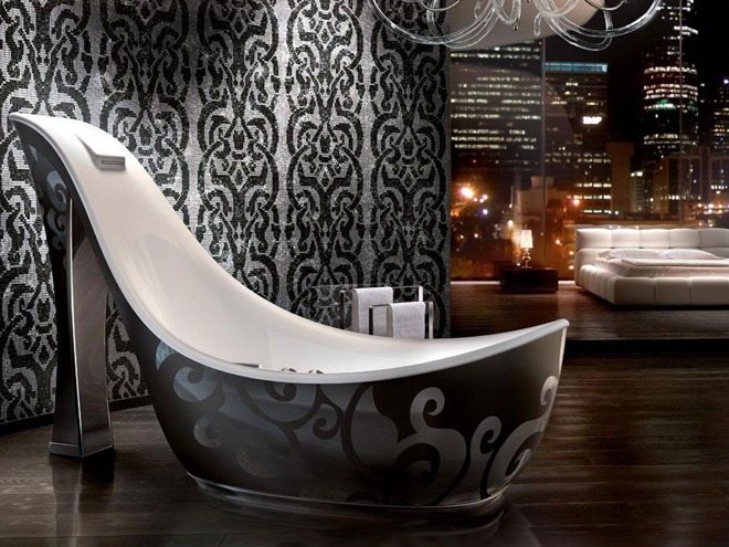 luxuriösen-Mosaik-Fliesen-Sicis-schwarze-badewanne