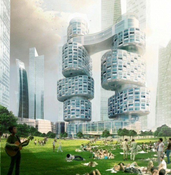 moderne-urbane-Architektur-Velo-Wolkenkratzer
