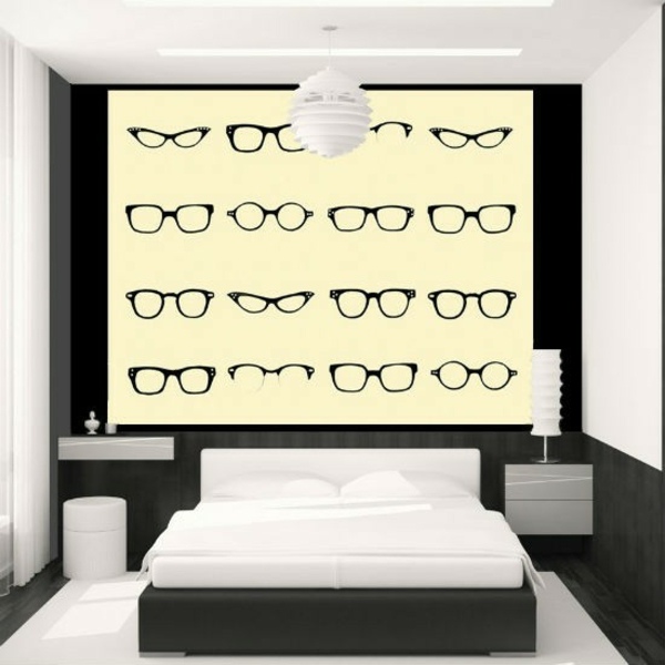 Brillen-Fototapete-Schlafzimmer-Einrichtungsidee