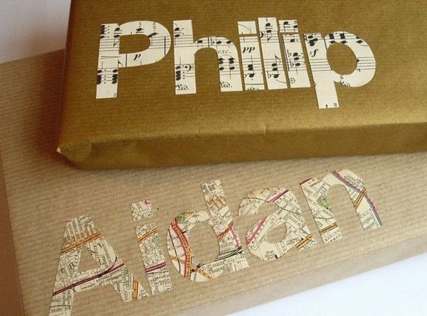 Geschenke-verpacken-originelle-Ideen-typografie-karte-noten