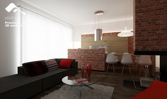 Ideen-kleine-Wohnung-offene-küche-bricksteinwand