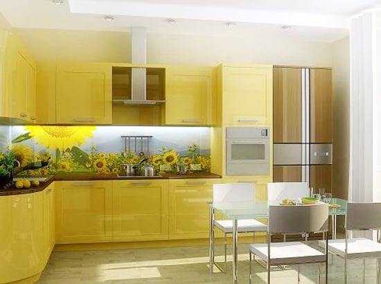 Küchen-rückwand-mit-sonnenblumen-Acrylglasfoto