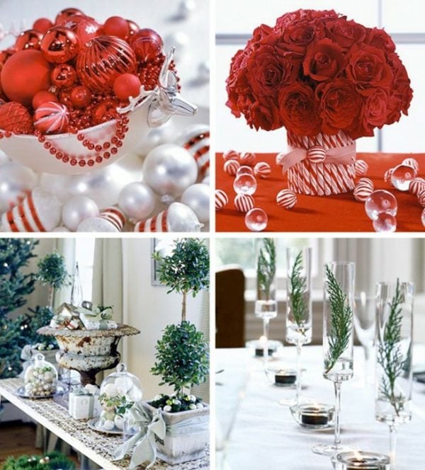 Weihnachtsdeko-Ideen-rote-Blumen-Kiefer-Tisch