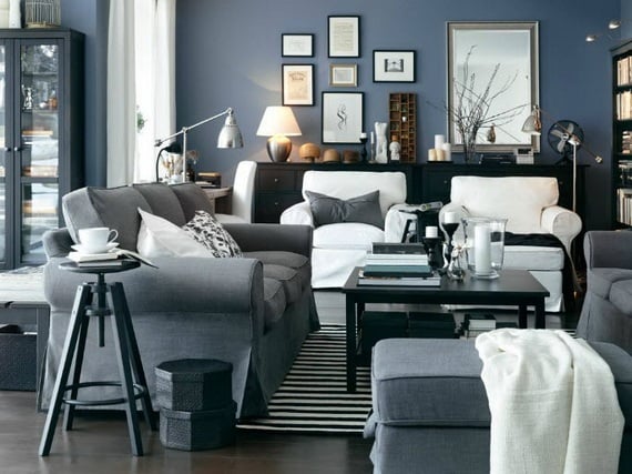 Wohnzimmer-Design-Ideen-IKEA-grau-weiß