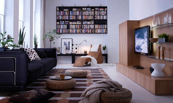 Wohnzimmer-Design-Ideen-IKEA-rattan-sitzkissen