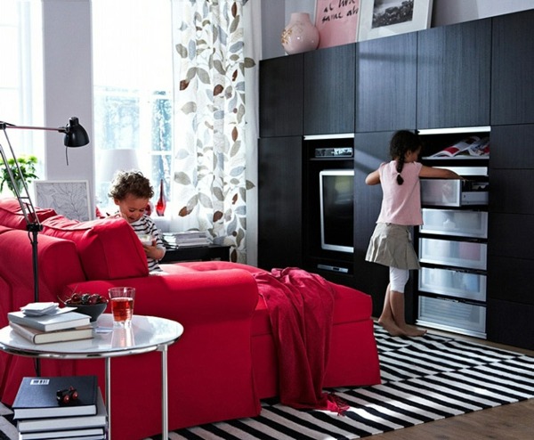 Wohnzimmer-Design-Ideen-IKEA-schwarze-wohnwand