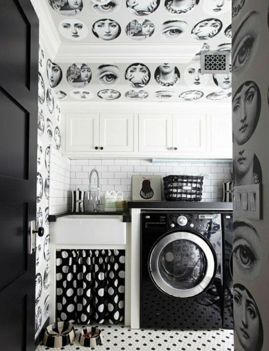 elegante-schwarz-weiße-Waschküche