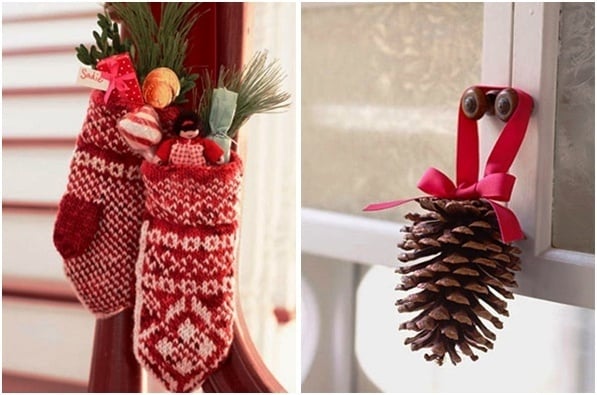 festlich-rote-Weihnachtsdeko-Ideen-handschuhen-tannenzapfen