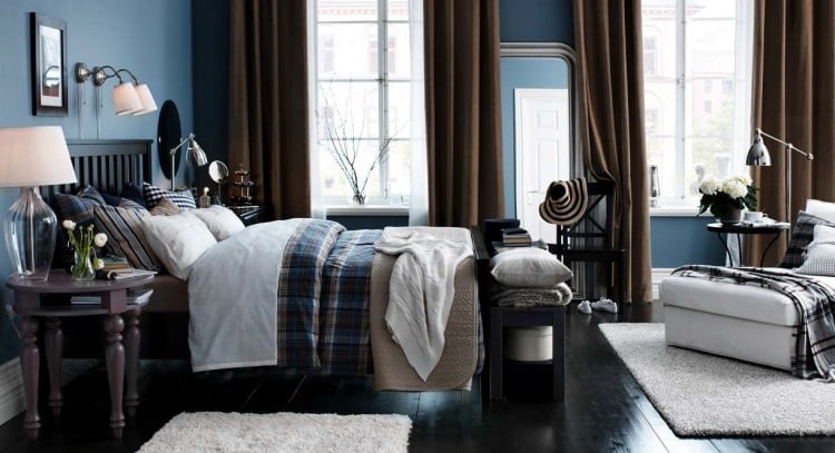 ikea-schlafzimmer-design-dekoration-schick-gemuetlich-braun-blau-dielenboden