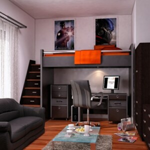 jugendzimmer ideen modern design dunkel moebel leder couch hochbett wohnwand