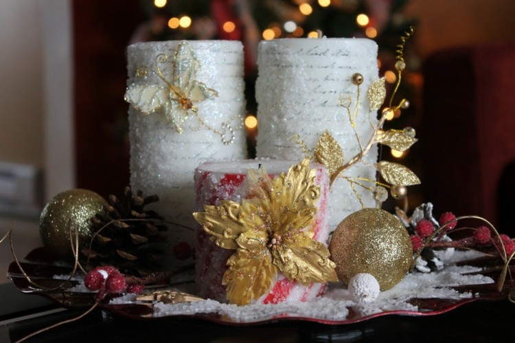 kerzen für weihnachten elegant idee gold schmetterlinge tannenzapfen