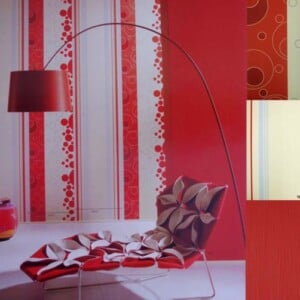 moderne-Einrichtungsidee-rote-Tapeten-Muster-mischen