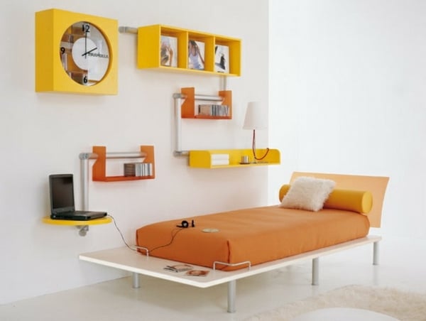moderne-Inneneinrichtung-orange-Teenager-Zimmer
