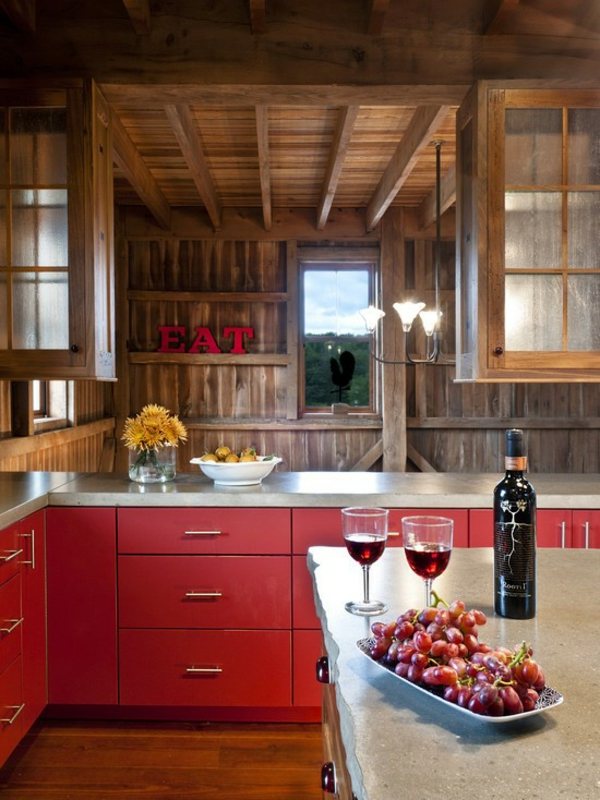 rote-Küchentheken-französischer-Stil-Küche