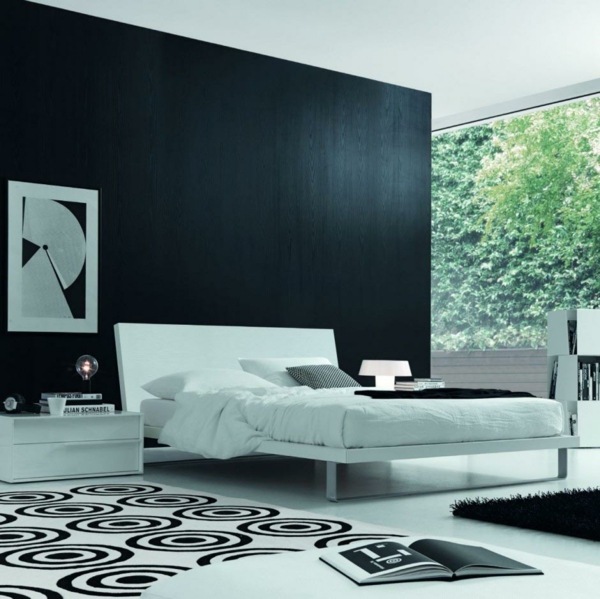 schwarz-weißes-Schlafzimmer-Teppich-Ornamente