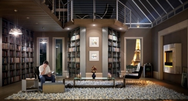 Ideen Bibliothek glas dach teppich modernes design