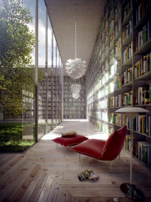 Ideen für Haus Bibliothek natürliches sonnenlicht glas fenster