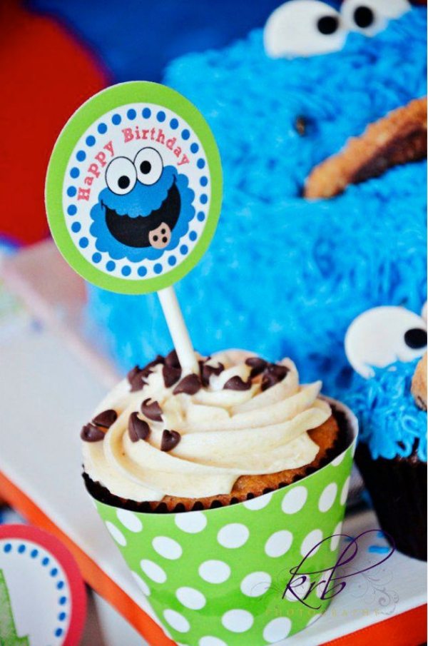 Kindergeburtstag Deko Jungs ideen cookie monster cupcakes